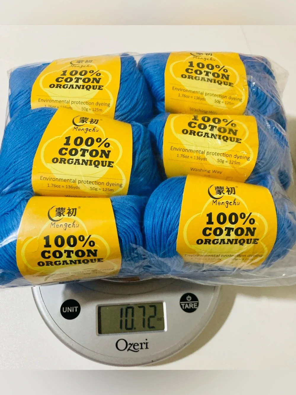 NWT 6 Mengchu 100% Organic Cotton Yarn‎ Color: Ocean Blue ~48g ea 10 oz total